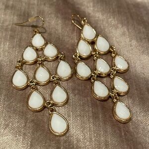 3” Tear Drop White & Gold Dangle Earrings